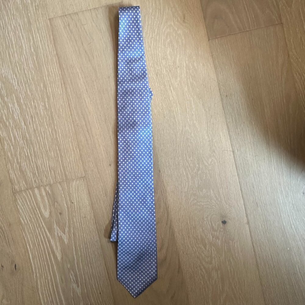 Robert Talbott Geometric Blue White Check Silk Necktie Classic Tie